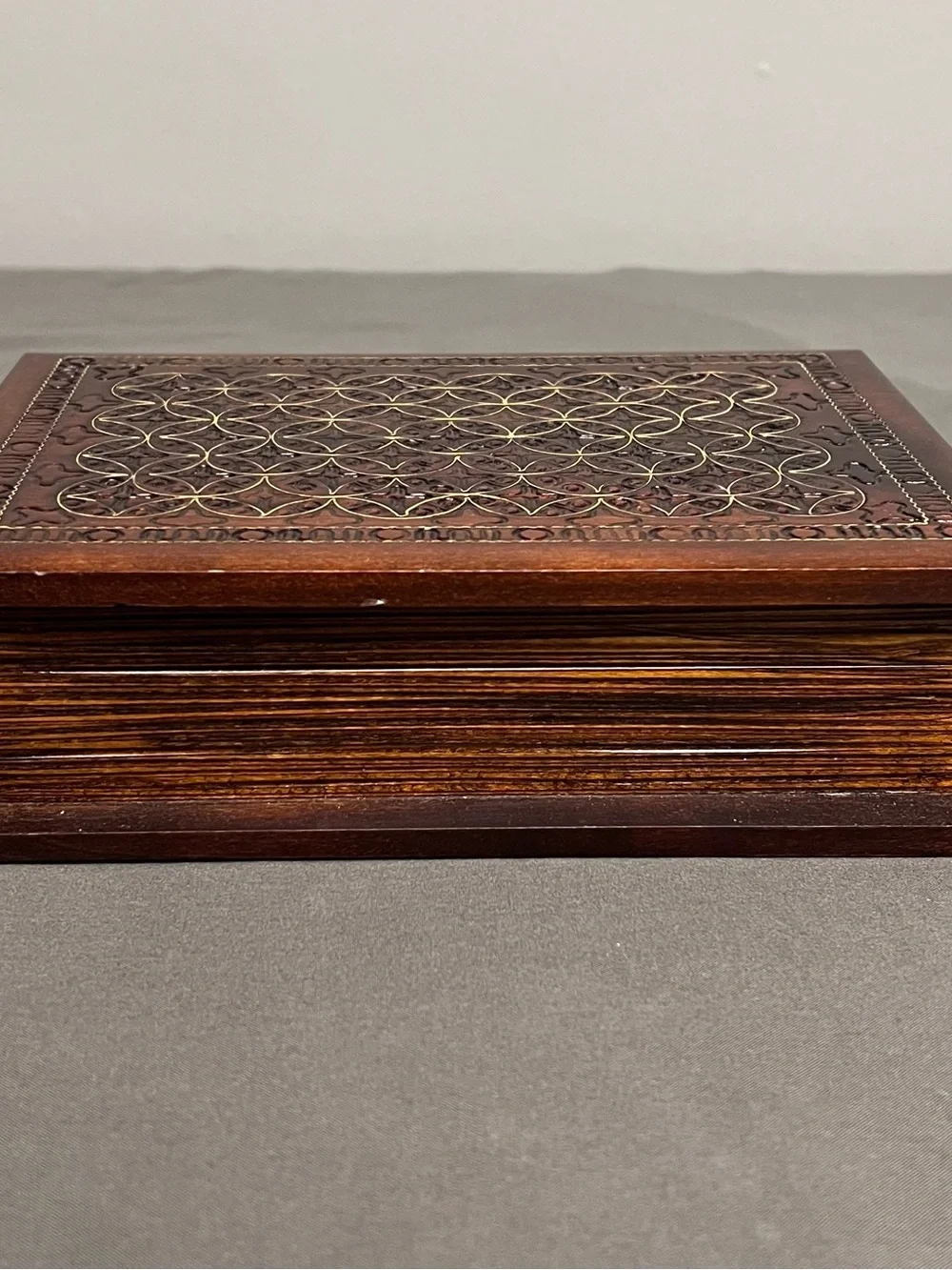 VTG Handmade Hand Carved Geometric Shape Wooden Trinket Box Made In Poland